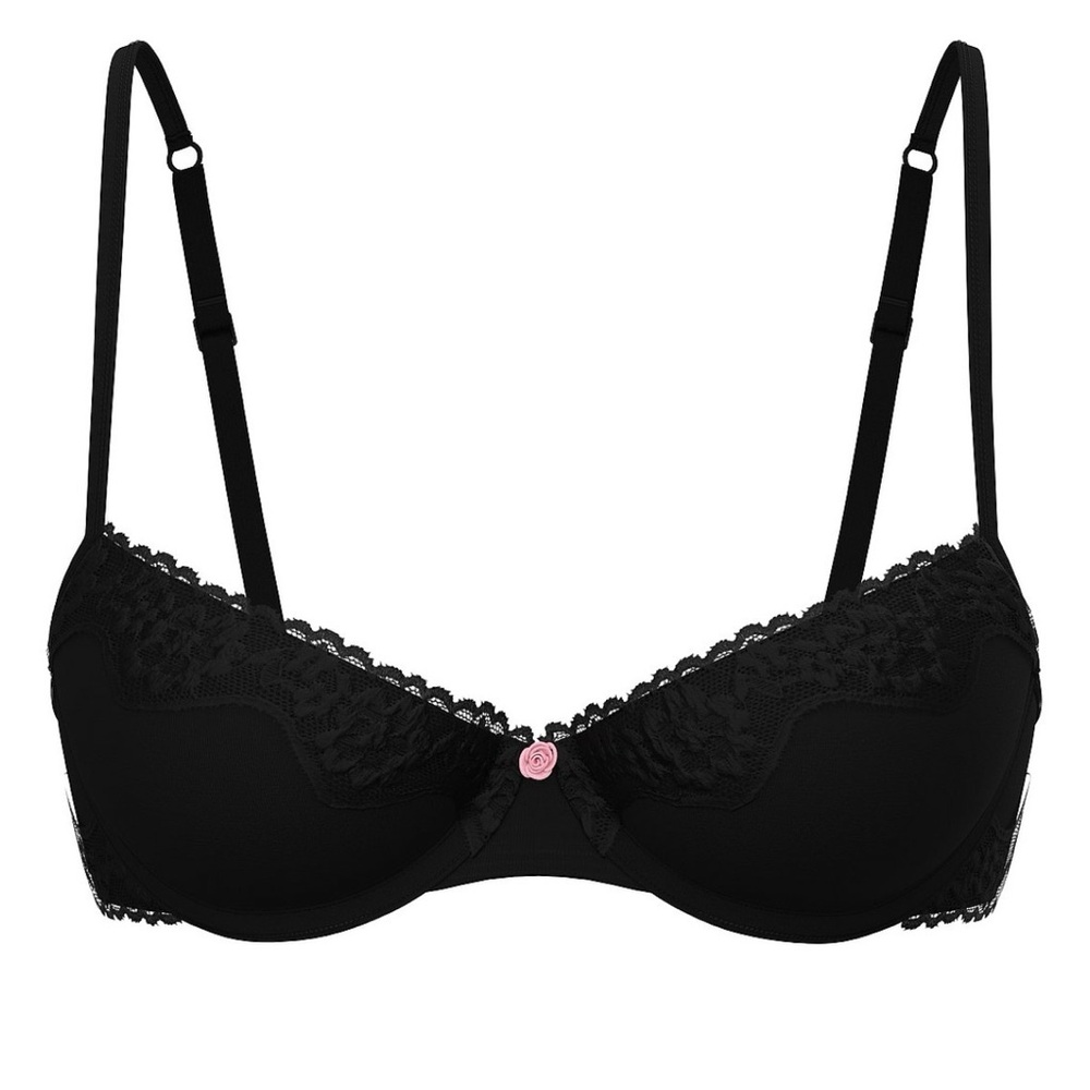 Victoria’s Secret Cotton Shadow Stripe Unlined Demi Bra VS- Black -NWT- 36C